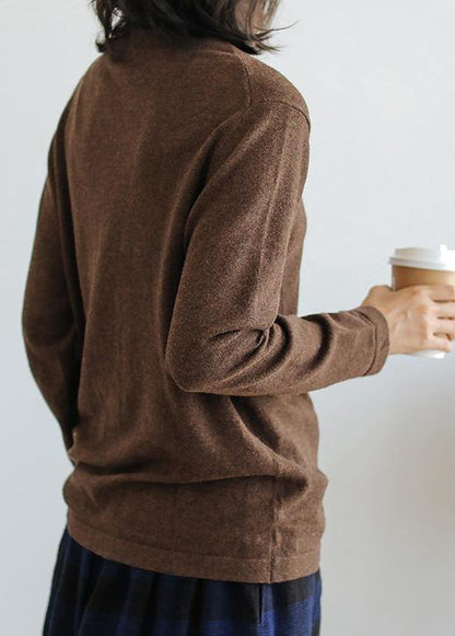 Comfy Chocolate Clothes for High Neck Knitted Blouse