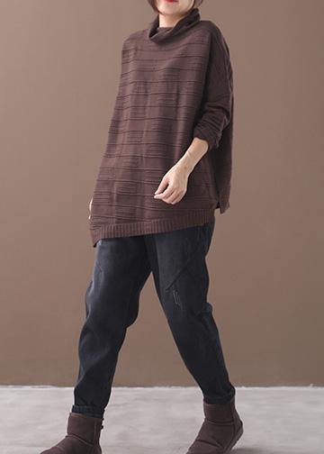 Comfy Chocolate Clothes High Neck Thick Loose Fitting Knitted Blouse