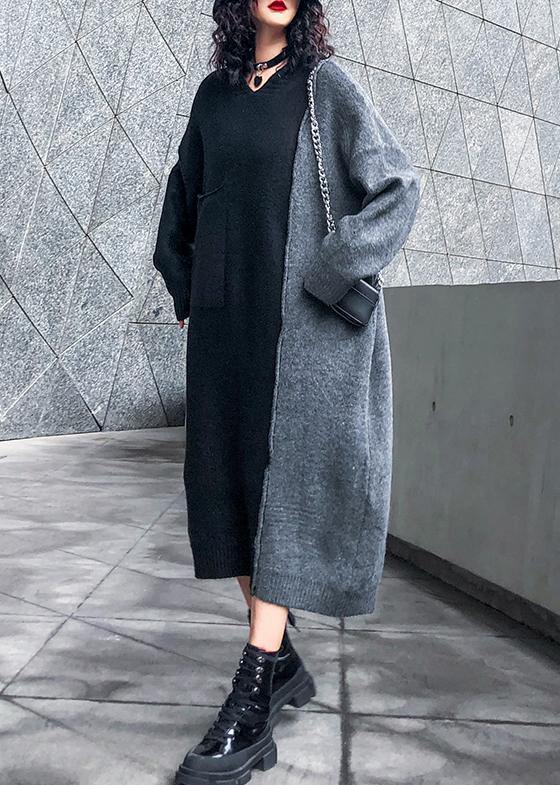 Comfy Hooded Patchwork Sweater Outfits Largo Black Sweater Dresses