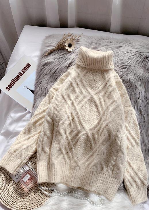 Comfy Light Green Sweater Tops Chunky Clothing High Neck Sweaters