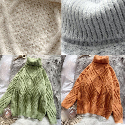 Comfy Light Green Sweater Tops Chunky Clothing High Neck Sweaters