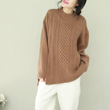 Comfy O Neck Bow Sweater Tops Brown Big Knitwear