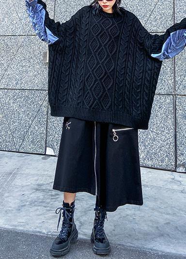 Comfy Patchwork Black Knit Sweat Tops Clothing O Neck Sweater Tops