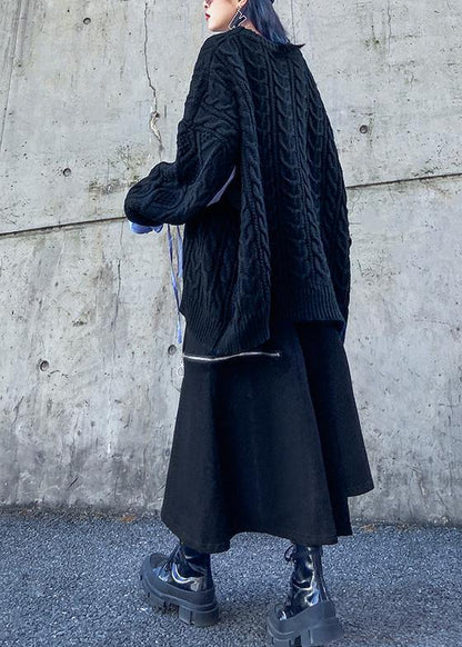 Comfy Patchwork Black Knit Sweat Tops Clothing O Neck Sweater Tops