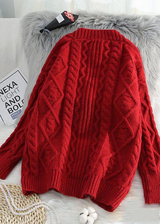 Comfy Red Knit Jacket Oversized Spring Two Pockets Knitwear
