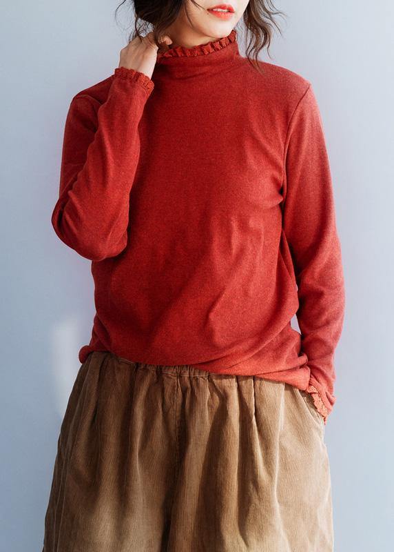Comfy Red Sweater Tops Wild High Neck Knitwear
