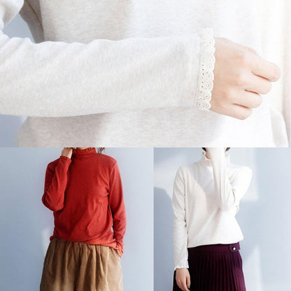 Comfy Red Sweater Tops Wild High Neck Knitwear