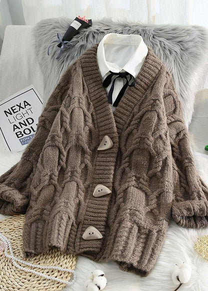 Comfy Spring Knitwear Beige V Neck Button Sweater Coat