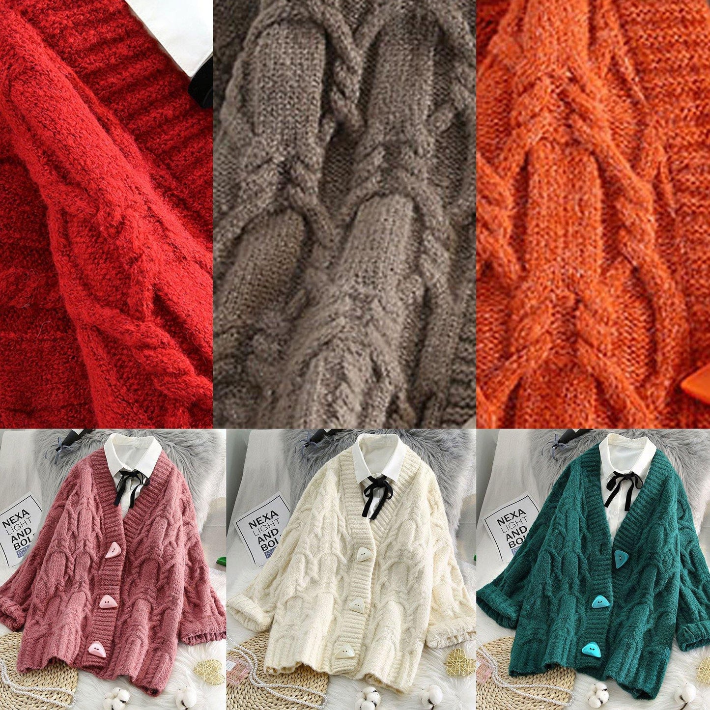 Comfy Spring Knitwear Beige V Neck Button Sweater Coat