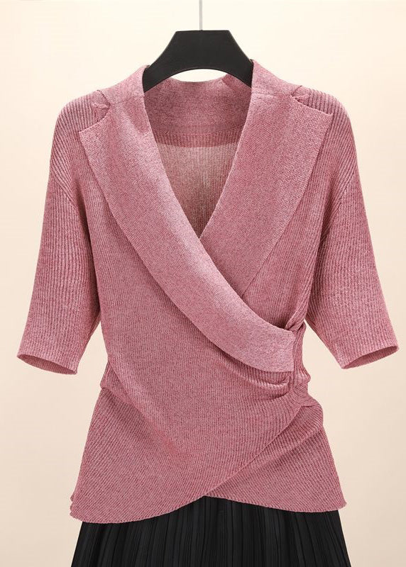 Cozy Grey Asymmetrical Knit Top Short Sleeve