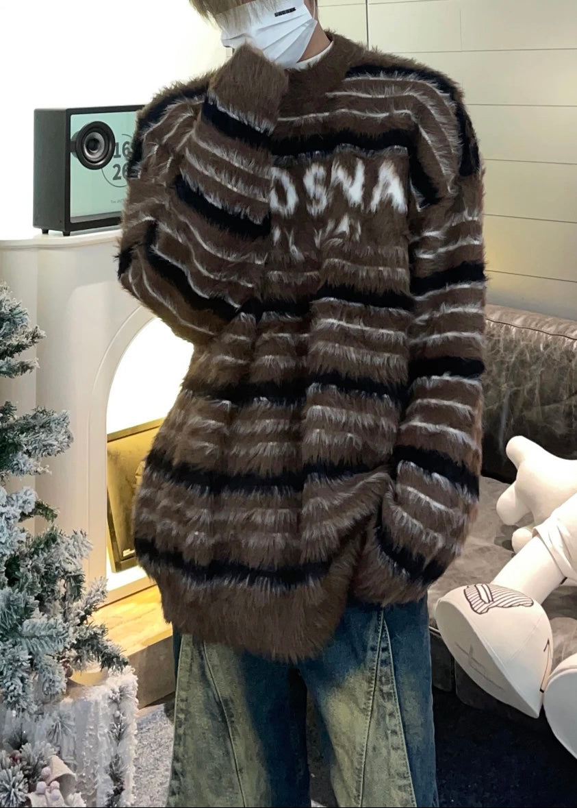 Cozy Red Striped Thick Mink Hair Knitted Sweaters Fall