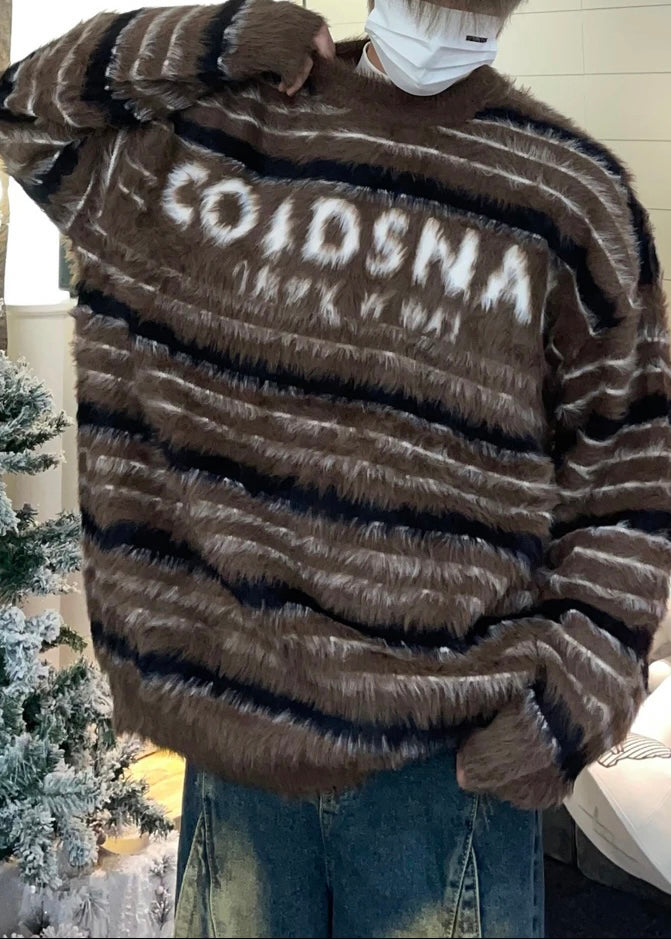 Cozy Red Striped Thick Mink Hair Knitted Sweaters Fall