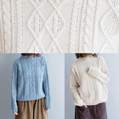 Cozy Beige Blouse High Neck Button Downfall Knit Tops