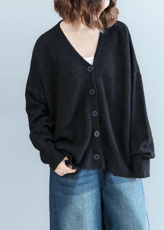 Cozy Black Sweater Tops Clothing Fall Knitwear V Neck