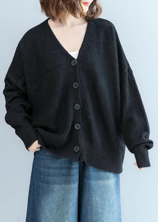 Cozy Black Sweater Tops Clothing Fall Knitwear V Neck