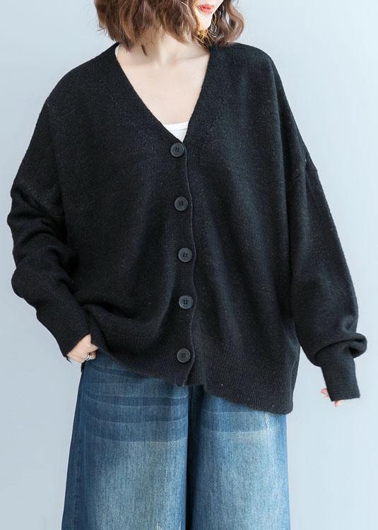 Cozy Black Sweater Tops Clothing Fall Knitwear V Neck