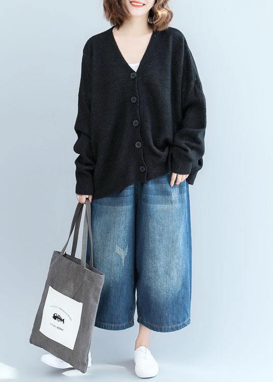 Cozy Black Sweater Tops Clothing Fall Knitwear V Neck