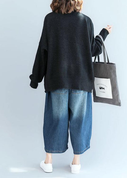 Cozy Black Sweater Tops Clothing Fall Knitwear V Neck