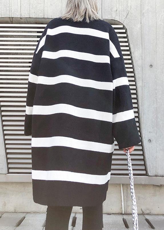 Cozy Black White Striped Knitwear O Neck Baggy Sweater Tops