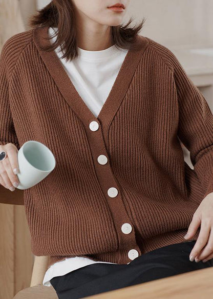 Cozy Chocolate Winter Knit Sweat Tops V Neck