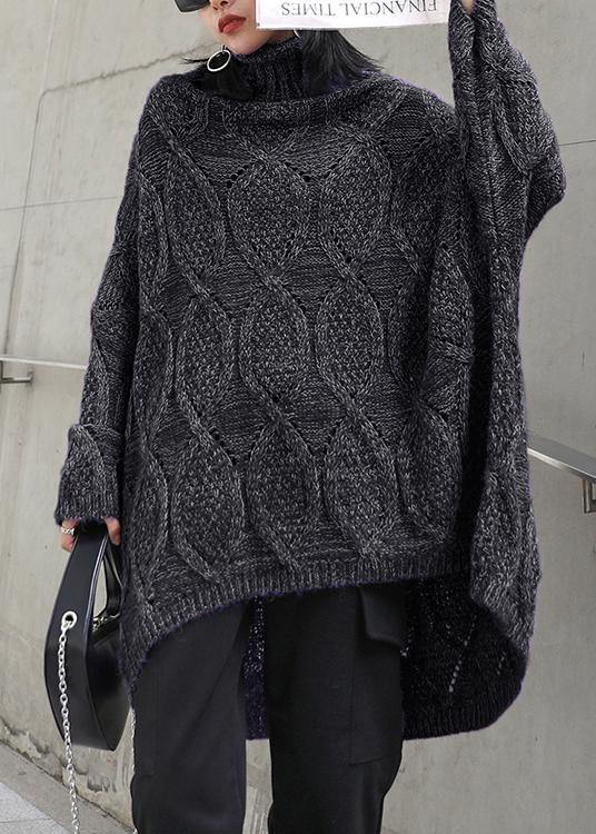 Cozy Green Knitwear High Neck Low High Design Knit Top Silhouette