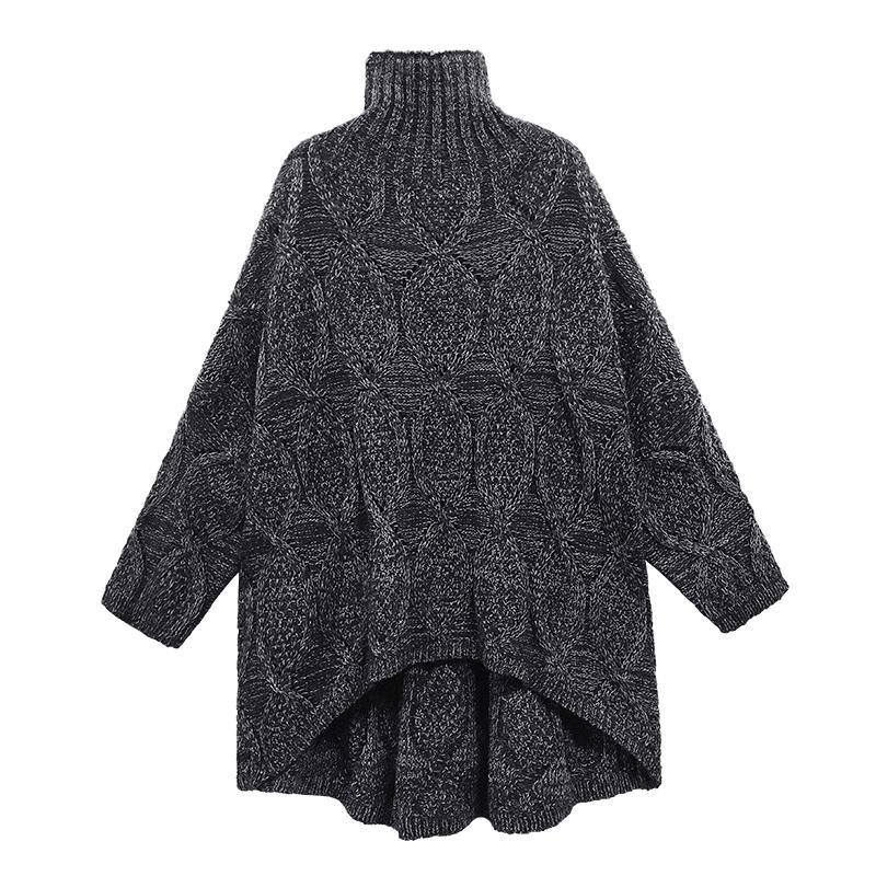 Cozy Green Knitwear High Neck Low High Design Knit Top Silhouette
