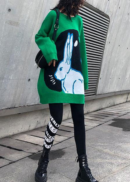 Cozy Green Print Clothes for Clothing O Neck Knitwear