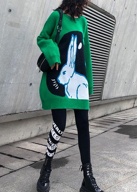 Cozy Green Print Clothes for Clothing O Neck Knitwear