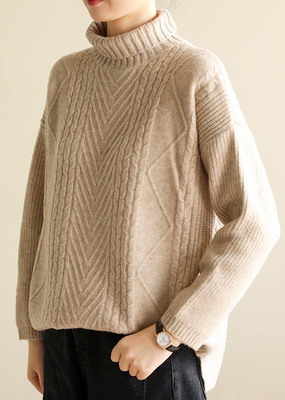 Cozy High Neck Nude Knitwear Cable Knitted Clothes
