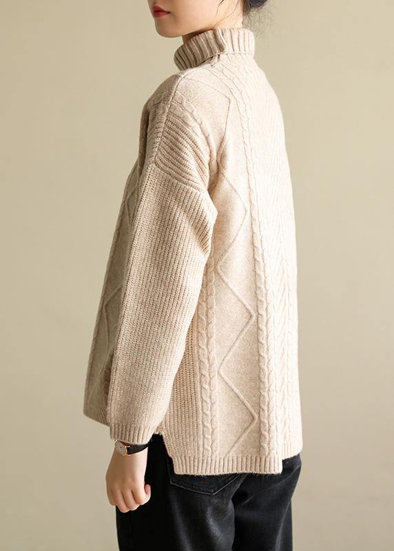 Cozy High Neck Nude Knitwear Cable Knitted Clothes