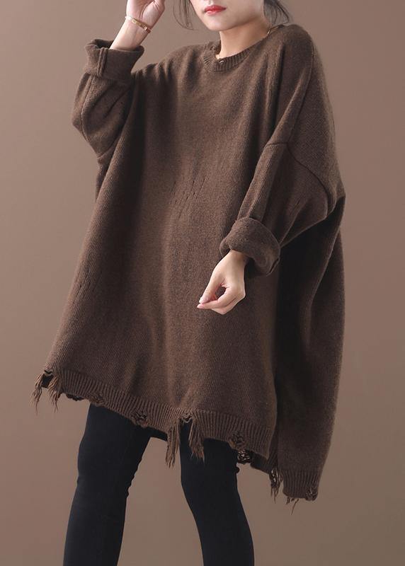 Cozy Khaki Box Top Loose Fitting Batwing Sleeve Sweaters Hem Hole