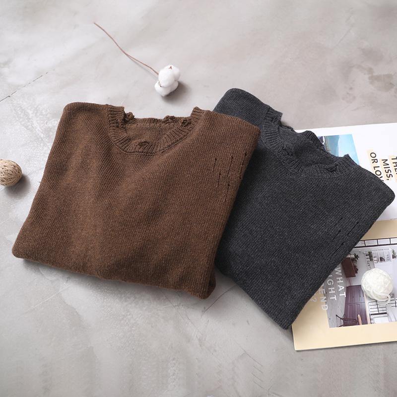 Cozy Khaki Box Top Loose Fitting Batwing Sleeve Sweaters Hem Hole