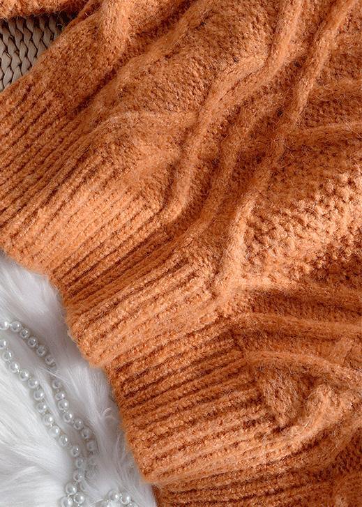 Cozy Orange Knitted Top Thick Spring High Neck Sweaters