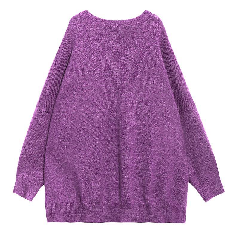 Cozy Purple Sweaters Oversized O Neck Batwing Sleeve Crane Tops