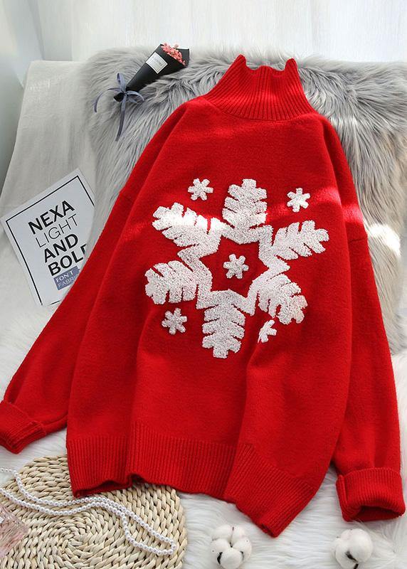 Cozy Spring Red Knit Tops High Neck Box Top
