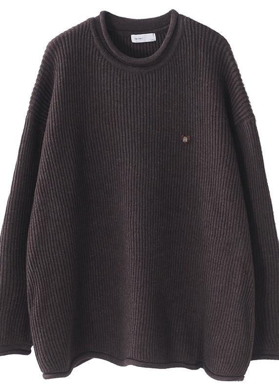 Cozy Winter Khaki Knitted Blouse Fall O Neck Sweater Tops