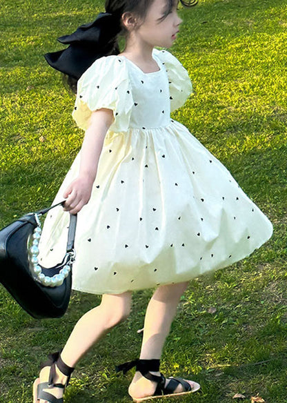 Apricot Print Bow Patchwork Cotton Baby Dress Summer