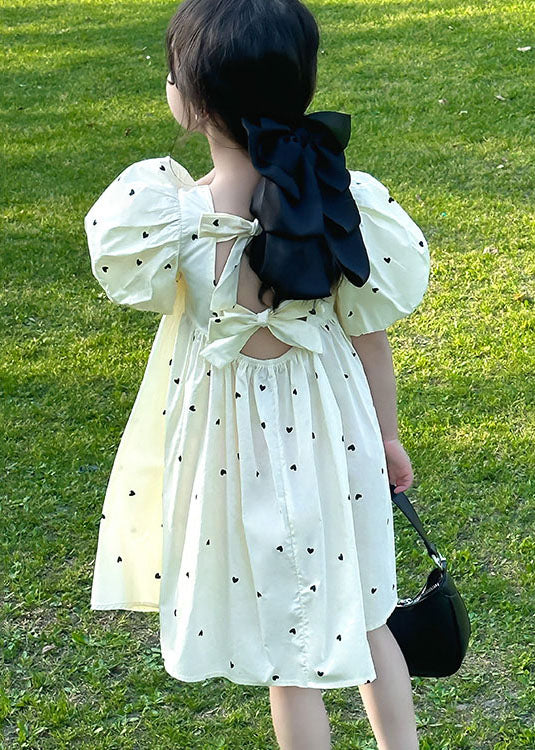Apricot Print Bow Patchwork Cotton Baby Dress Summer