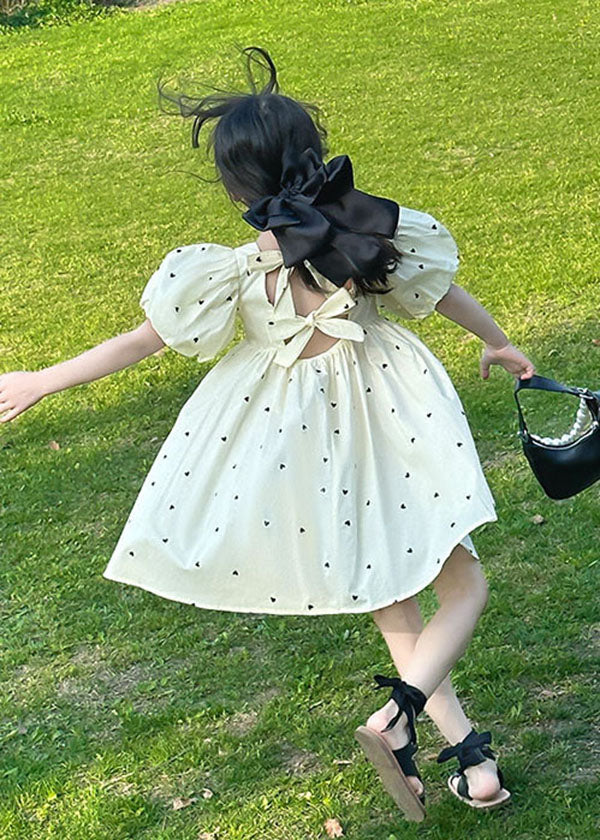 Apricot Print Bow Patchwork Cotton Baby Dress Summer