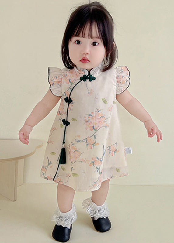 Apricot Print Tassel Mid Dresses Summer