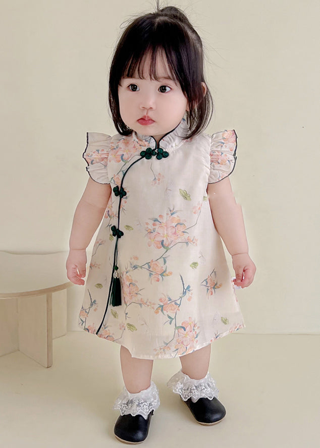 Apricot Print Tassel Mid Dresses Summer