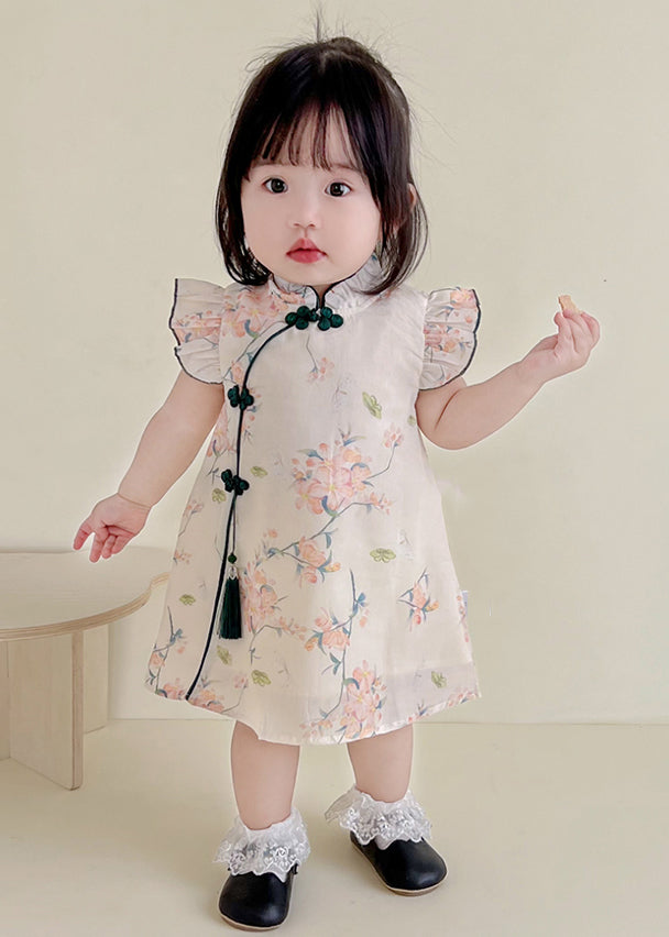 Apricot Print Tassel Mid Dresses Summer