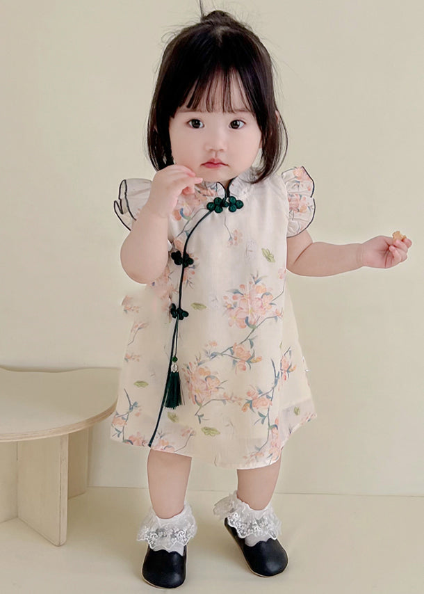 Apricot Print Tassel Mid Dresses Summer