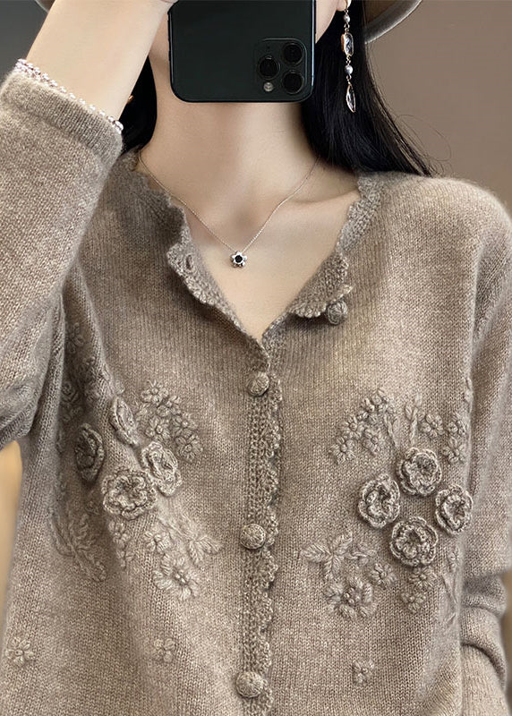 Apricot Rose Button Cashmere Knit Cardigans Long Sleeve