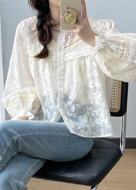 Apricot Ruffled Patchwork Button Shirts Spring