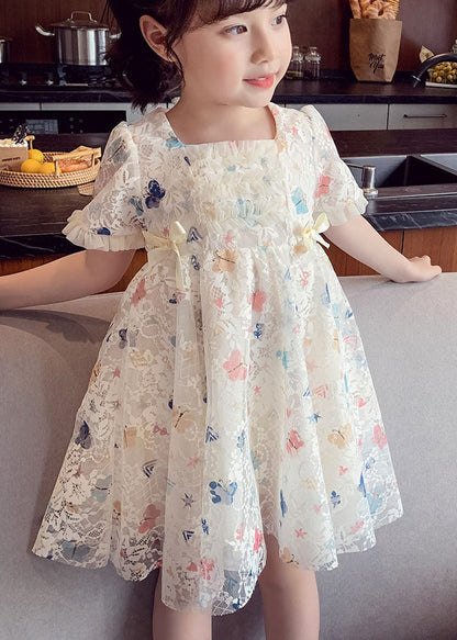 Beige Ruffled Butterfly Patchwork Lace Baby Dress Summer