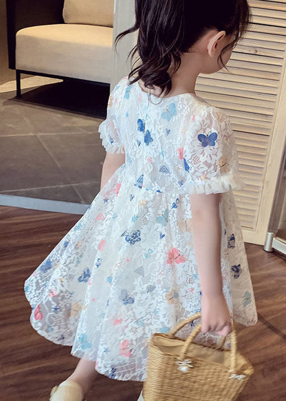 Beige Ruffled Butterfly Patchwork Lace Baby Dress Summer