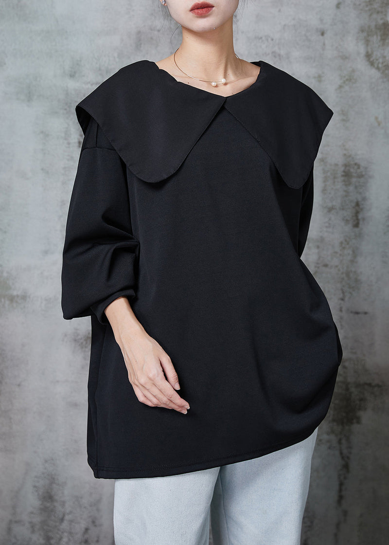 Black Peter Pan Collar Bow Cotton Shirt Top Spring