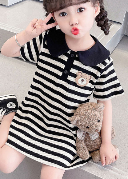 Black Striped Peter Pan Collar Patchwork Cotton Baby Dress Summer