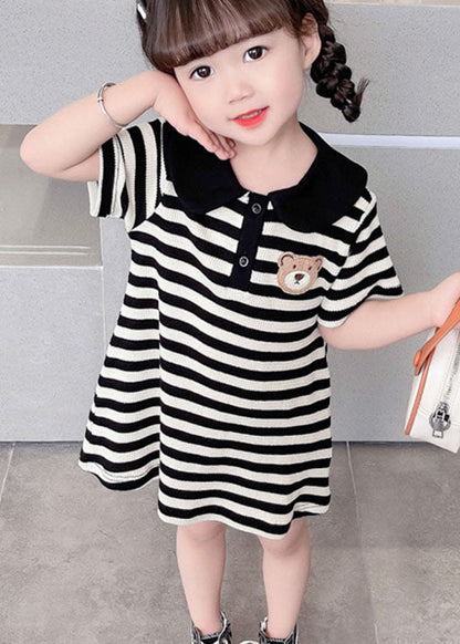 Black Striped Peter Pan Collar Patchwork Cotton Baby Dress Summer